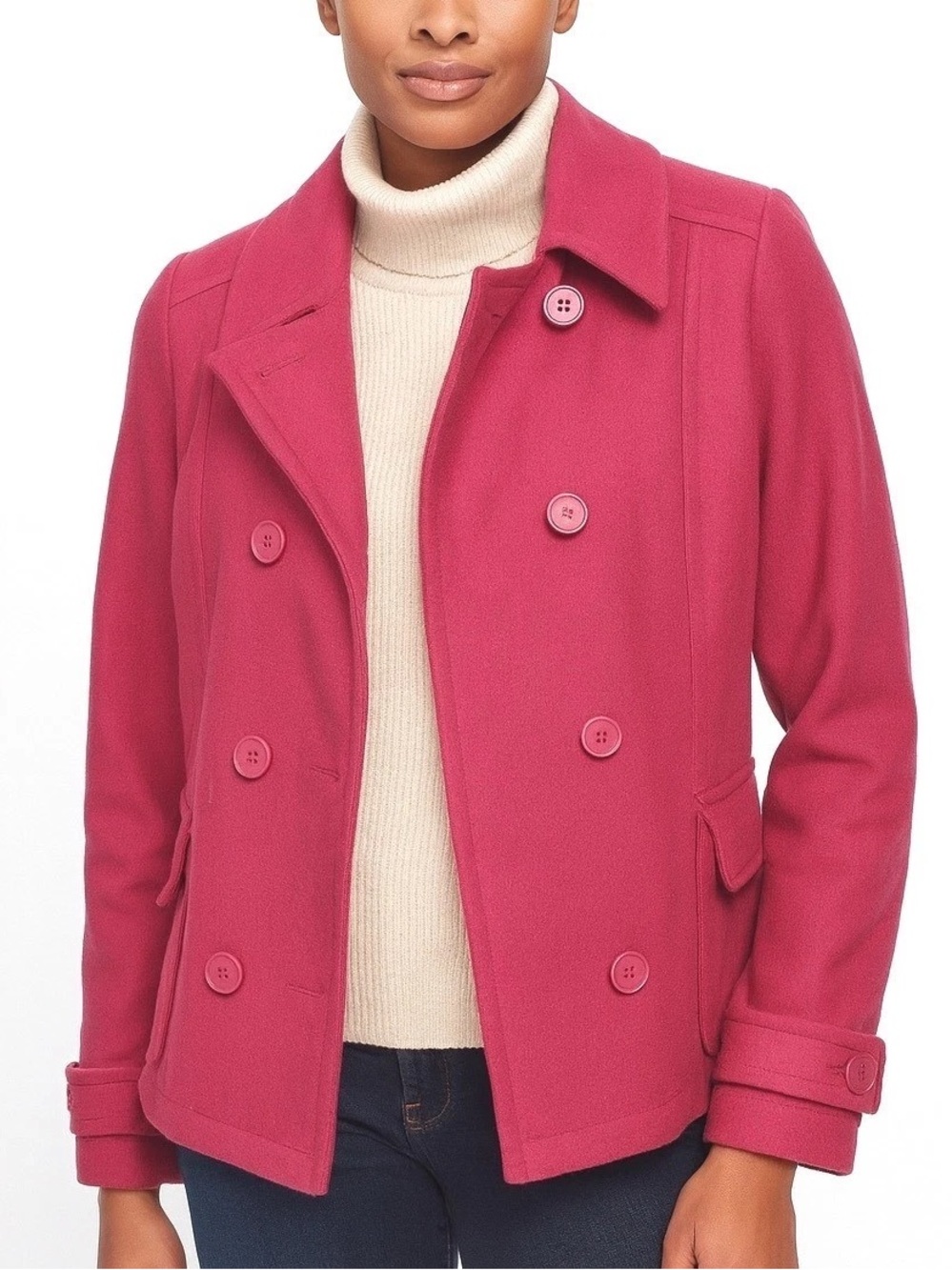 OLD NAVY Vintage 90s Double-Breasted Pea Coat S 19” p2p Bright Pink EUC